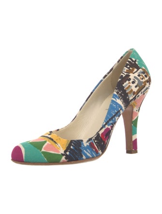 Prada Canvas Printed Slingback Pumps