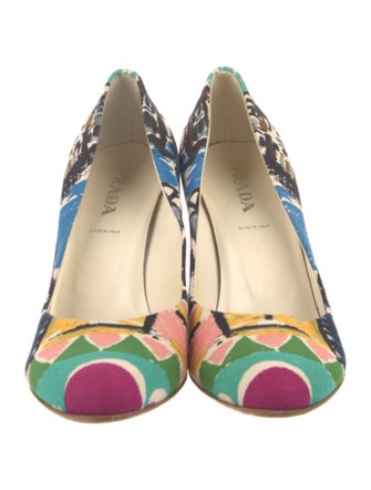 Prada Canvas Printed Slingback Pumps