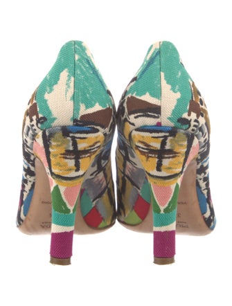 Prada Canvas Printed Slingback Pumps