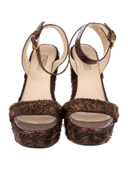 Prada Raffia Leather Trim Embellishment Espadrilles
