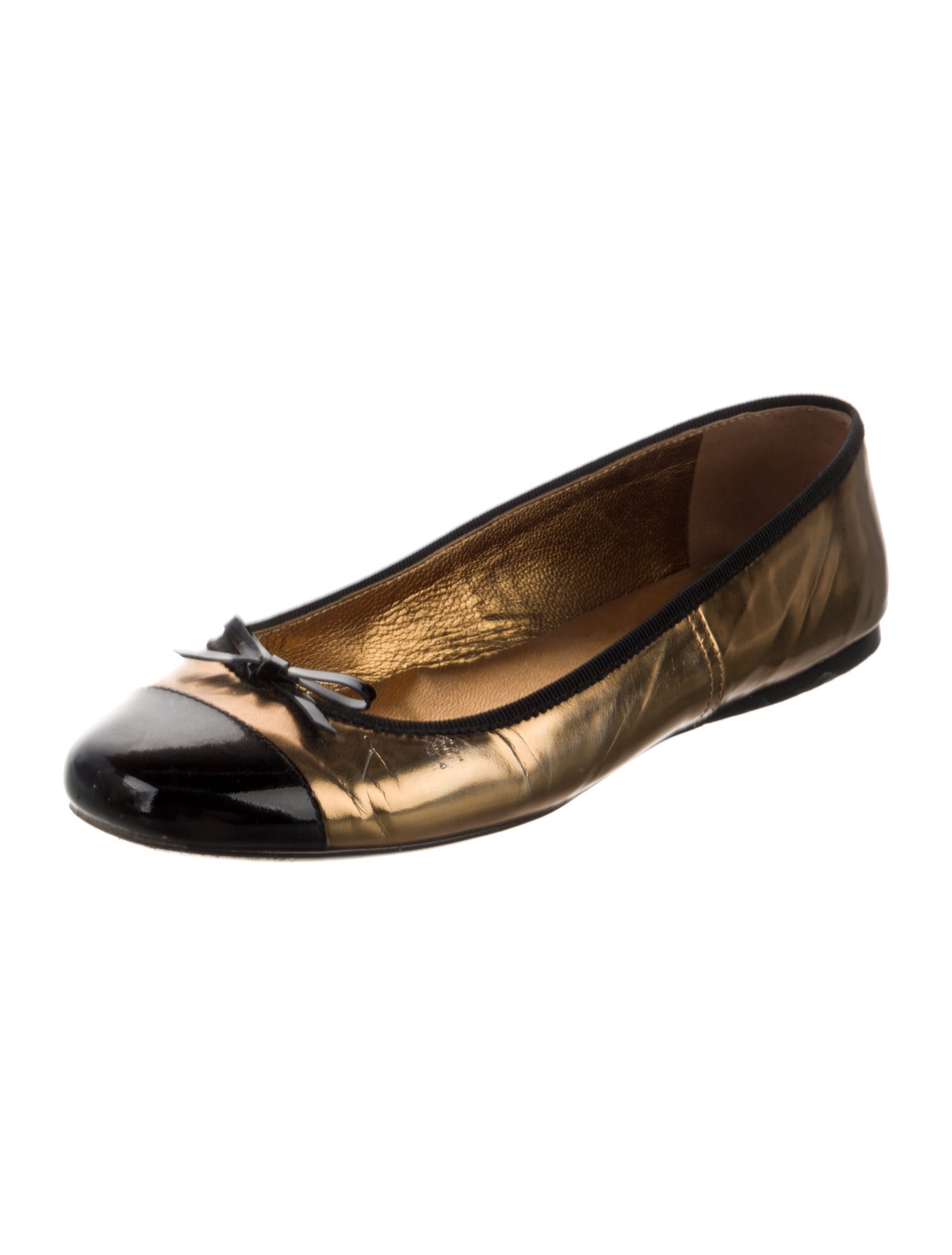 Prada Patent Leather Colorblock Pattern Ballet Flats