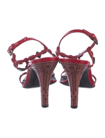 Prada Patent Leather Crystal Embellishments T-Strap Sandals