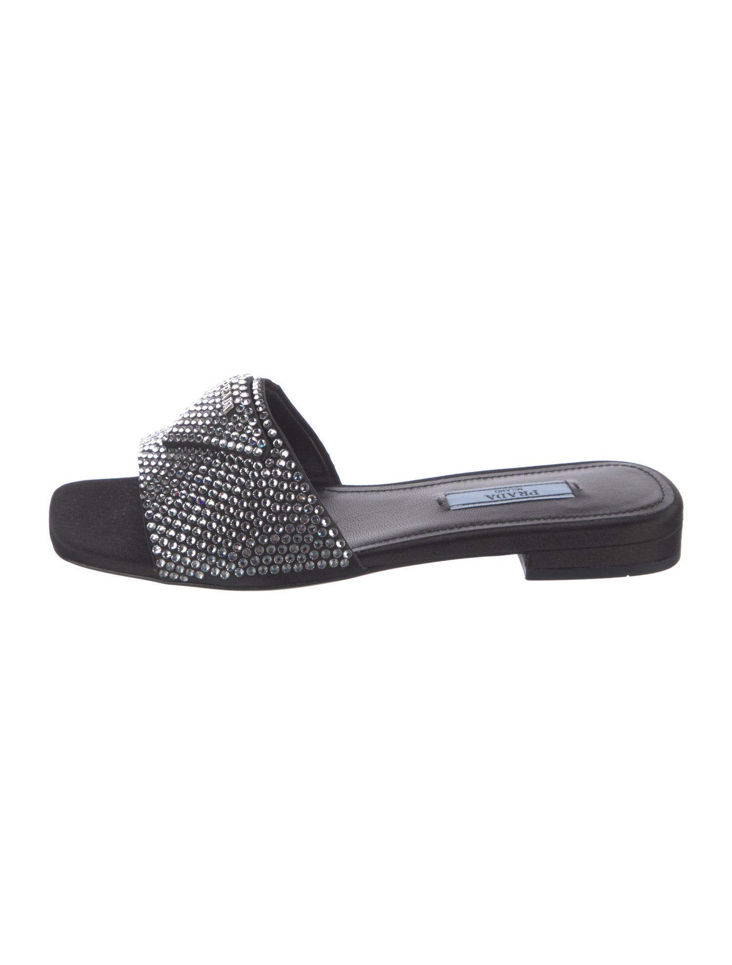 Prada Satin Crystal Embellishments Slides