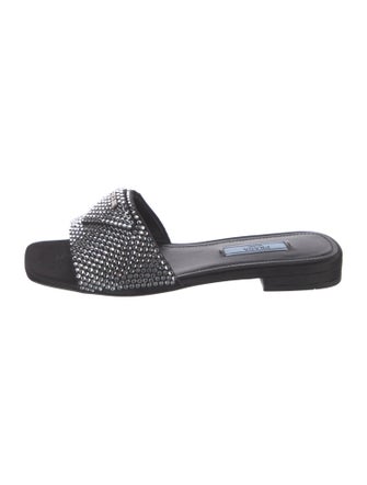 Prada Satin Crystal Embellishments Slides