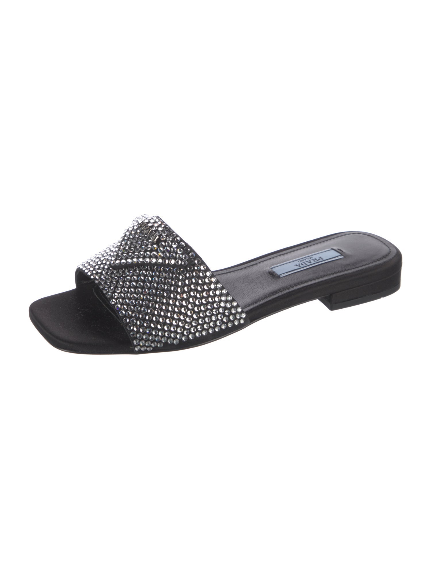 Prada Satin Crystal Embellishments Slides