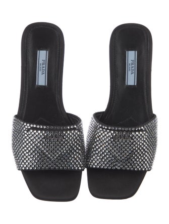 Prada Satin Crystal Embellishments Slides