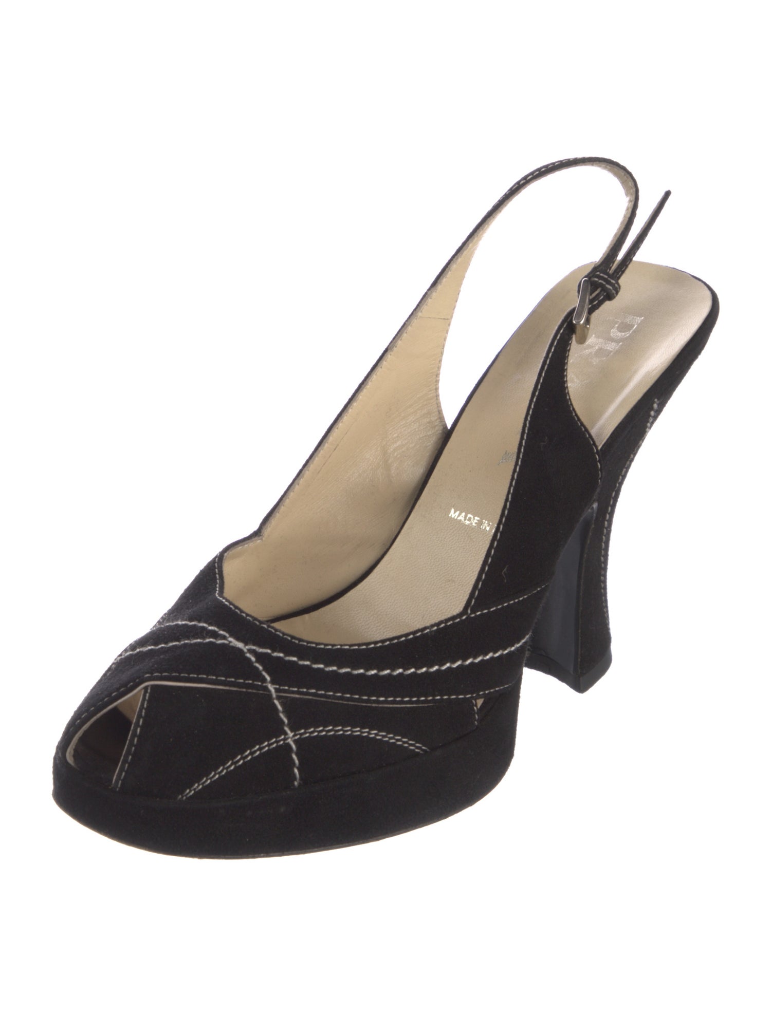 Prada Suede Whipstitch Trim Slingback Sandals