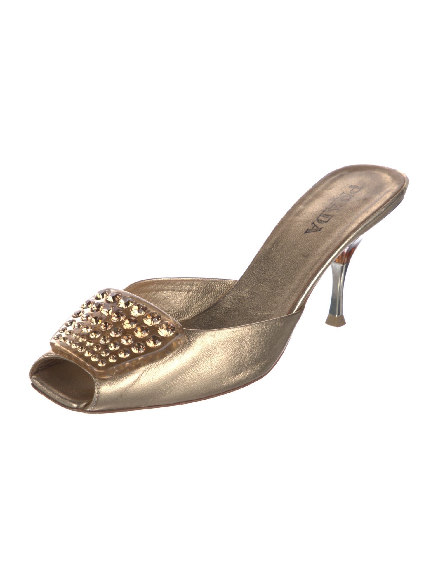 Prada Leather Crystal Embellishments Slides