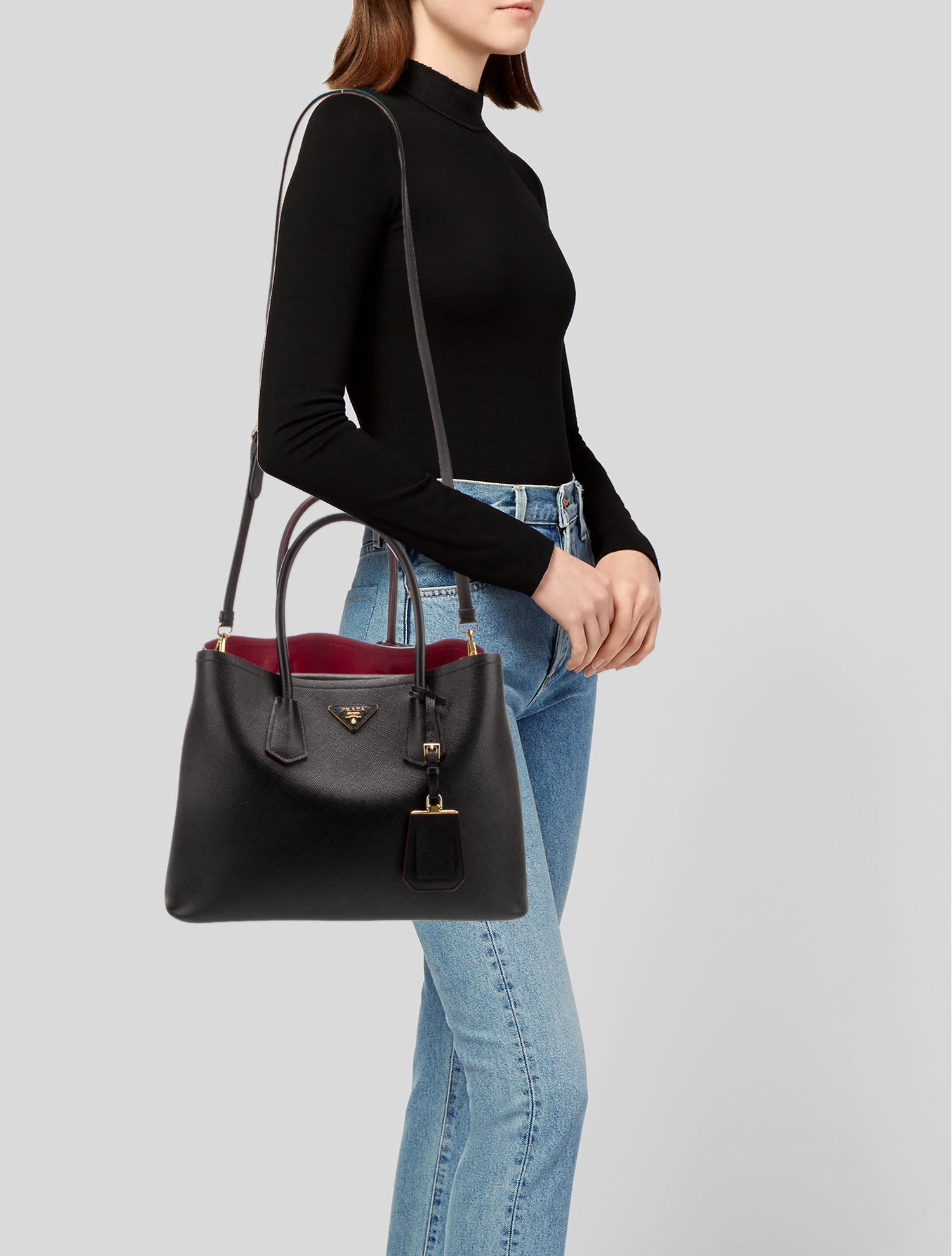 Prada Enameled Metal Triangle Top Handle Bag Large