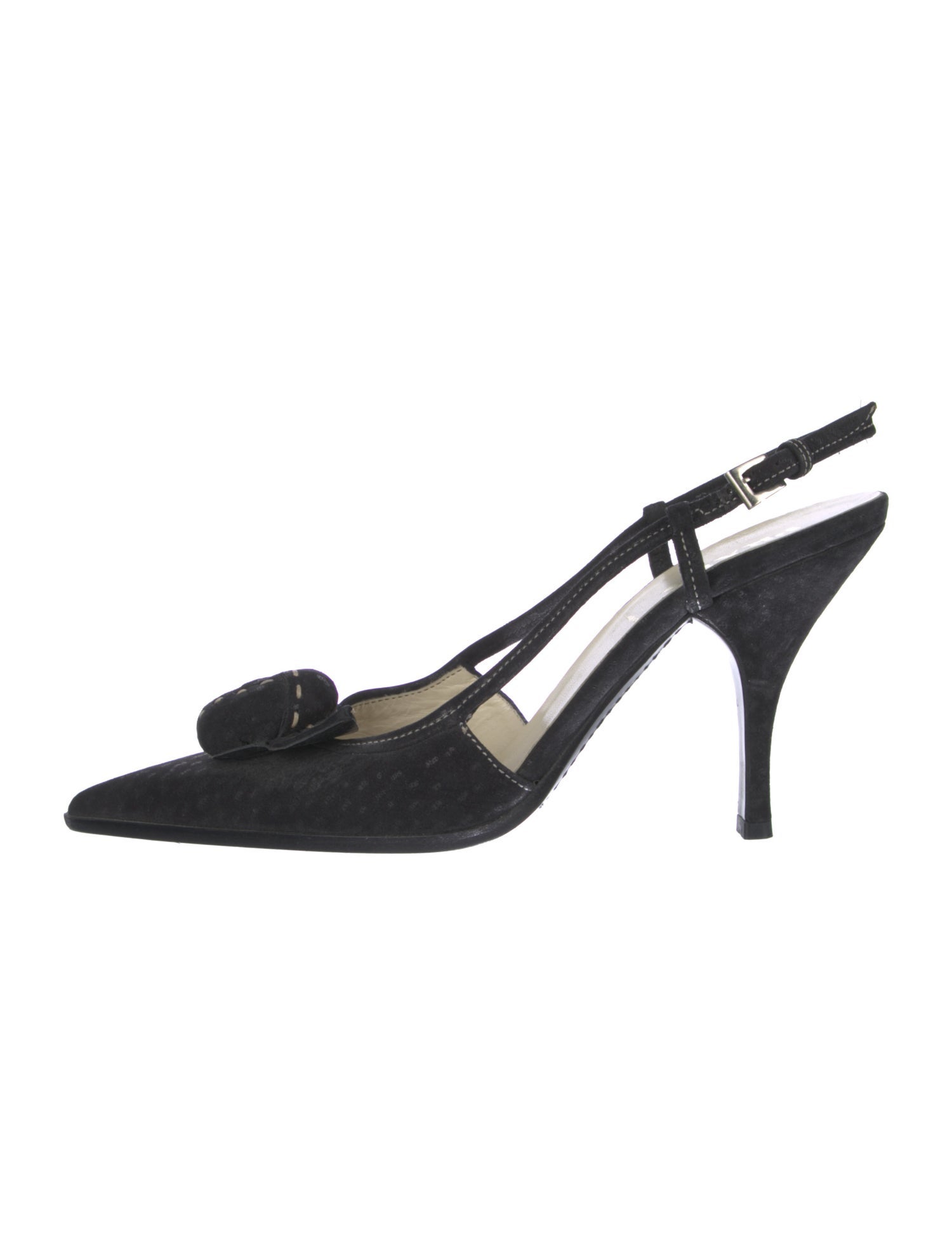 Prada Suede Whipstitch Trim Slingback Pumps