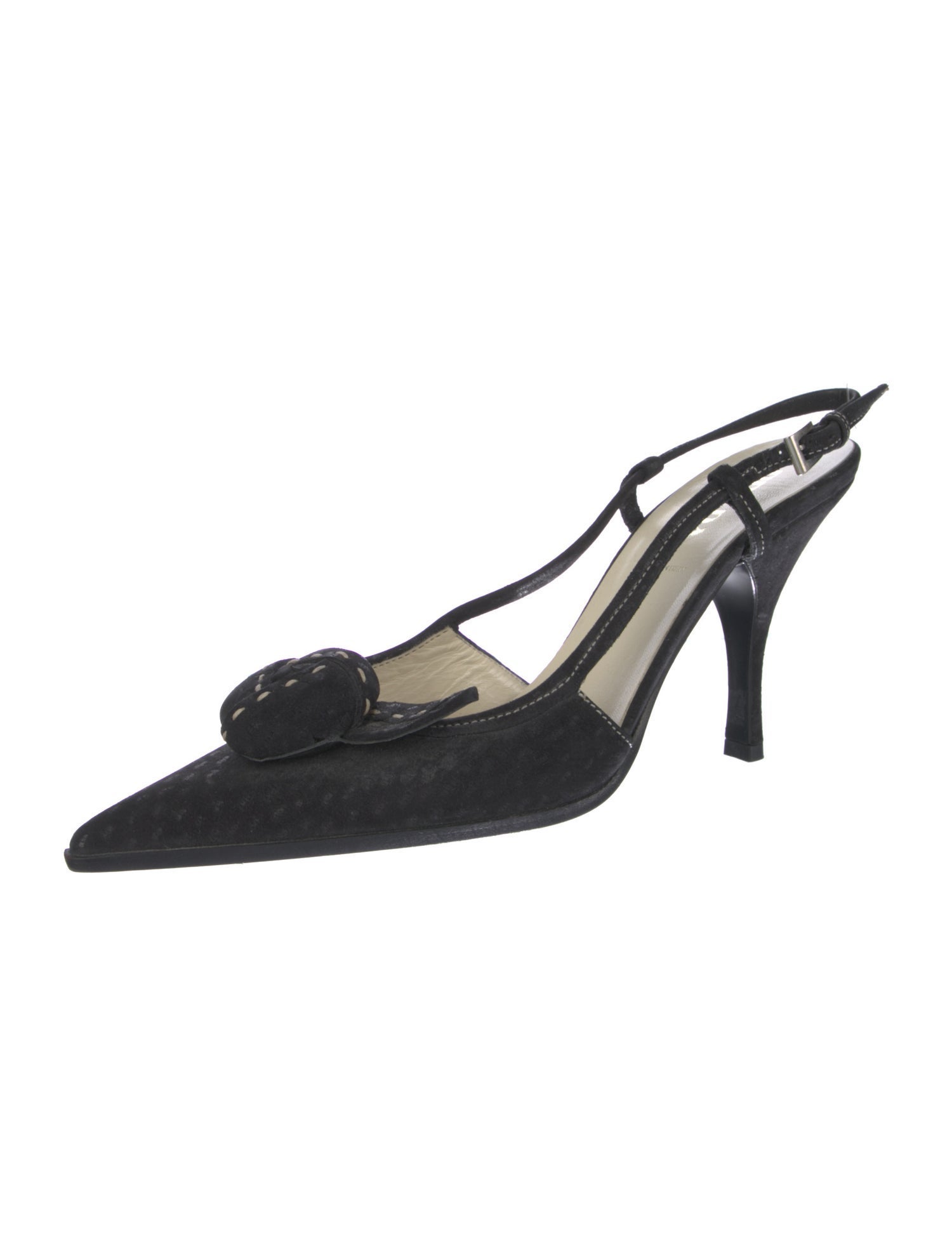 Prada Suede Whipstitch Trim Slingback Pumps