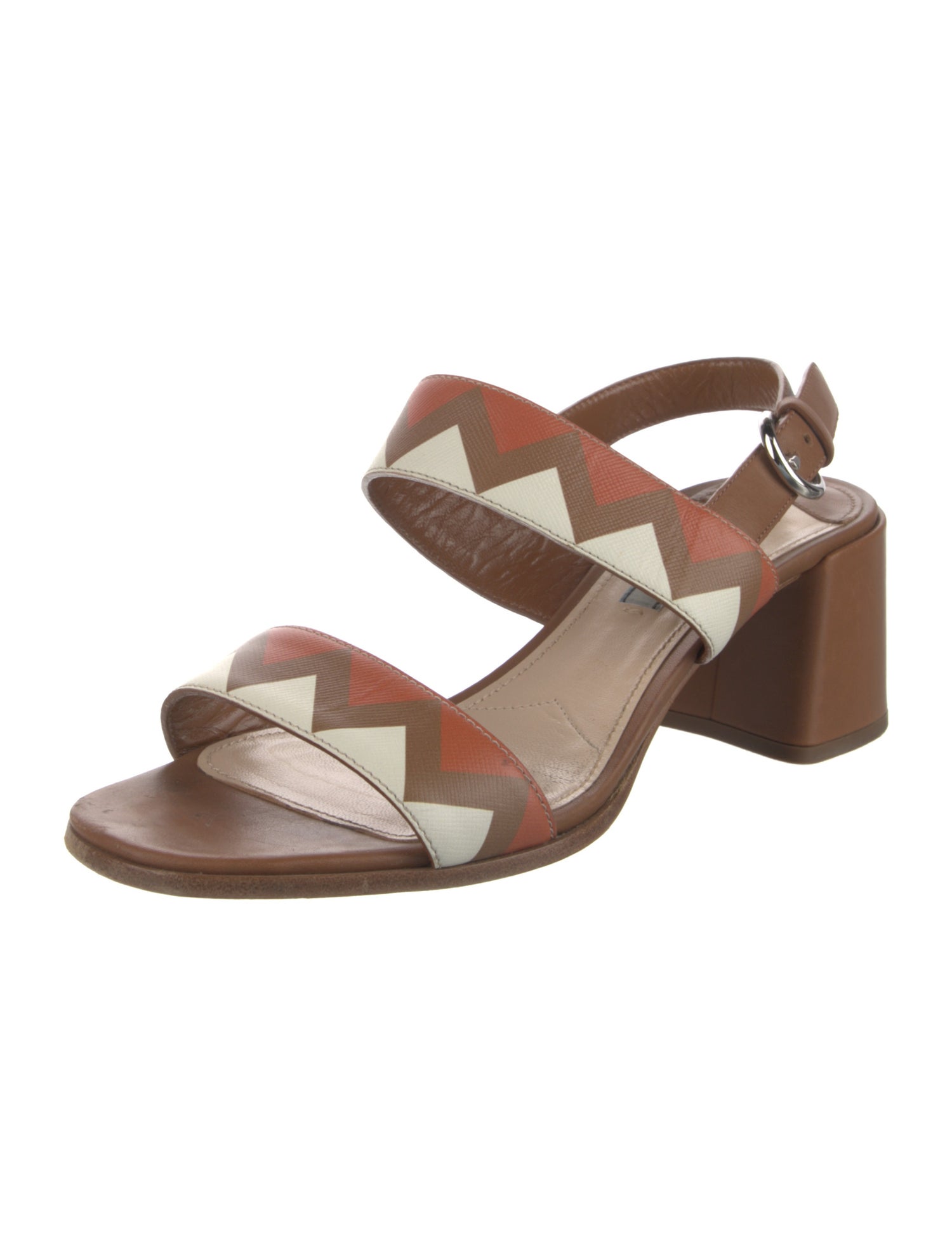 Prada Leather Printed Slingback Sandals