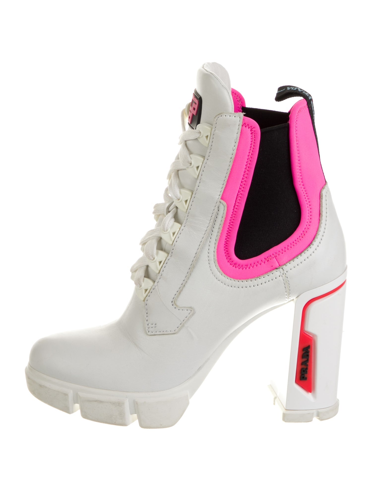 Prada Leather Colorblock Pattern Lace-Up Boots