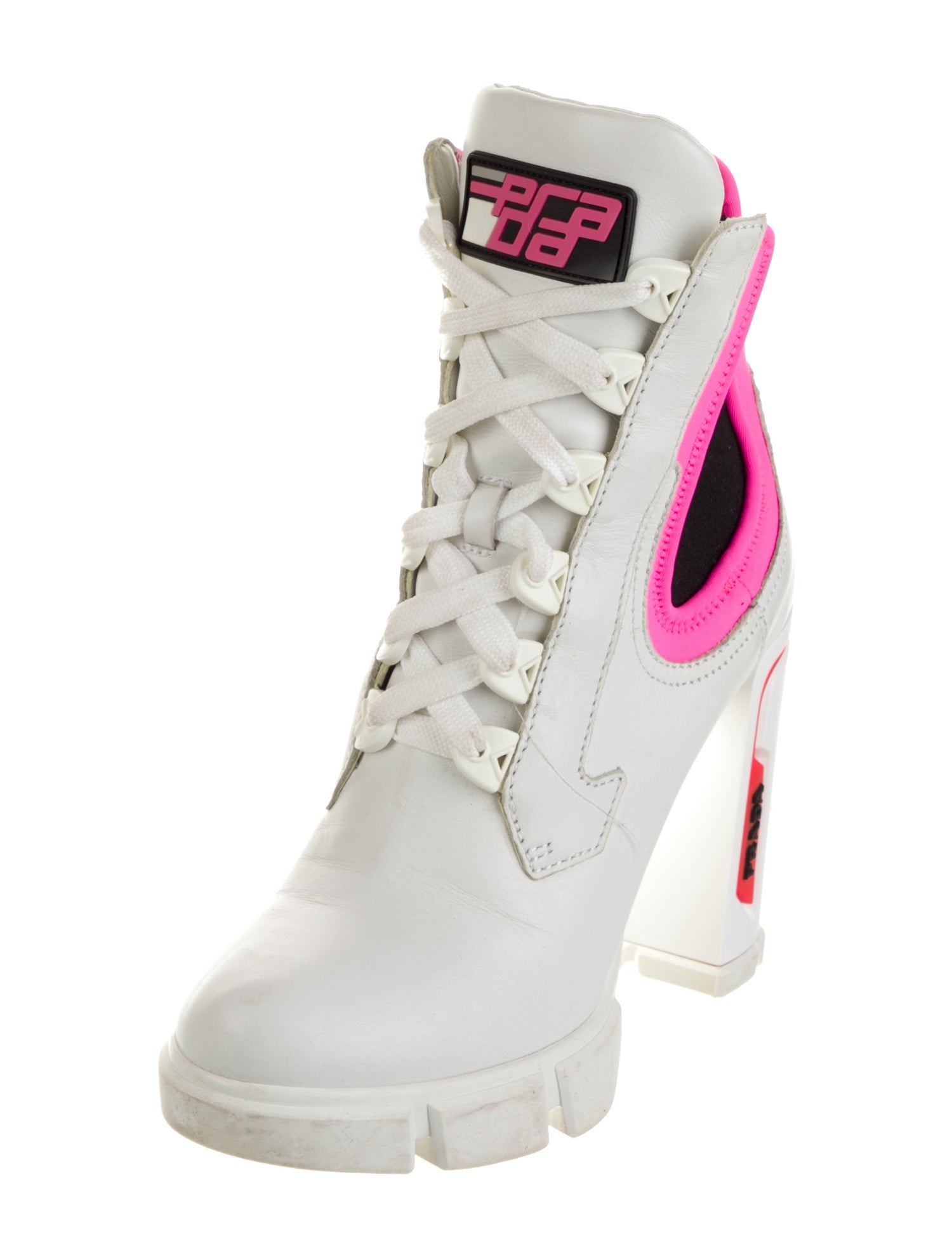 Prada Leather Colorblock Pattern Lace-Up Boots