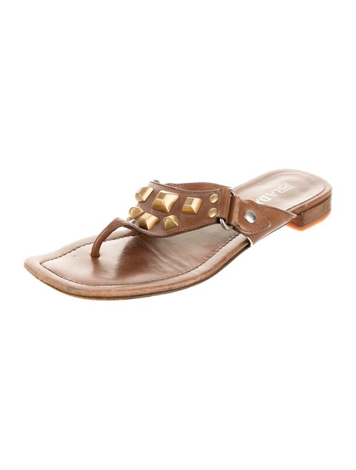 Prada Leather Studded Accents Slides