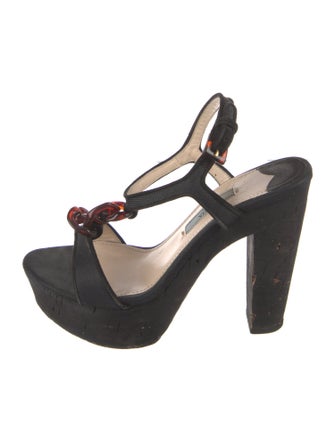 Prada Canvas Chain-Link Accents Sandals