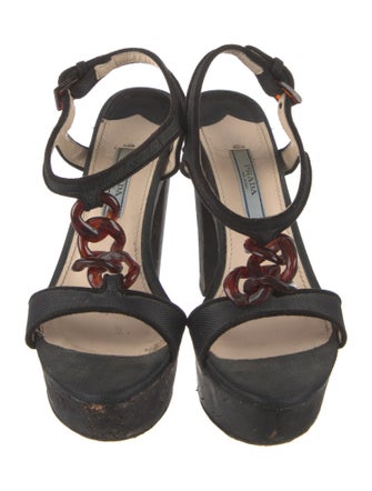 Prada Canvas Chain-Link Accents Sandals
