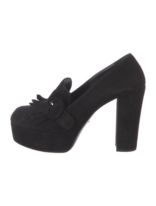 Prada Suede Fringe Trim Accent Pumps