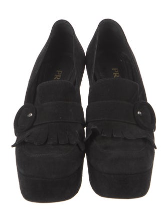 Prada Suede Fringe Trim Accent Pumps
