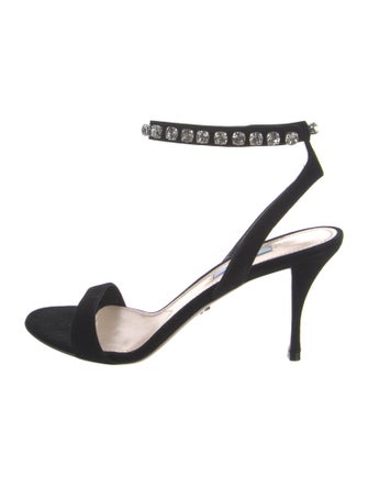 Prada Suede Crystal Embellishments Slingback Sandals