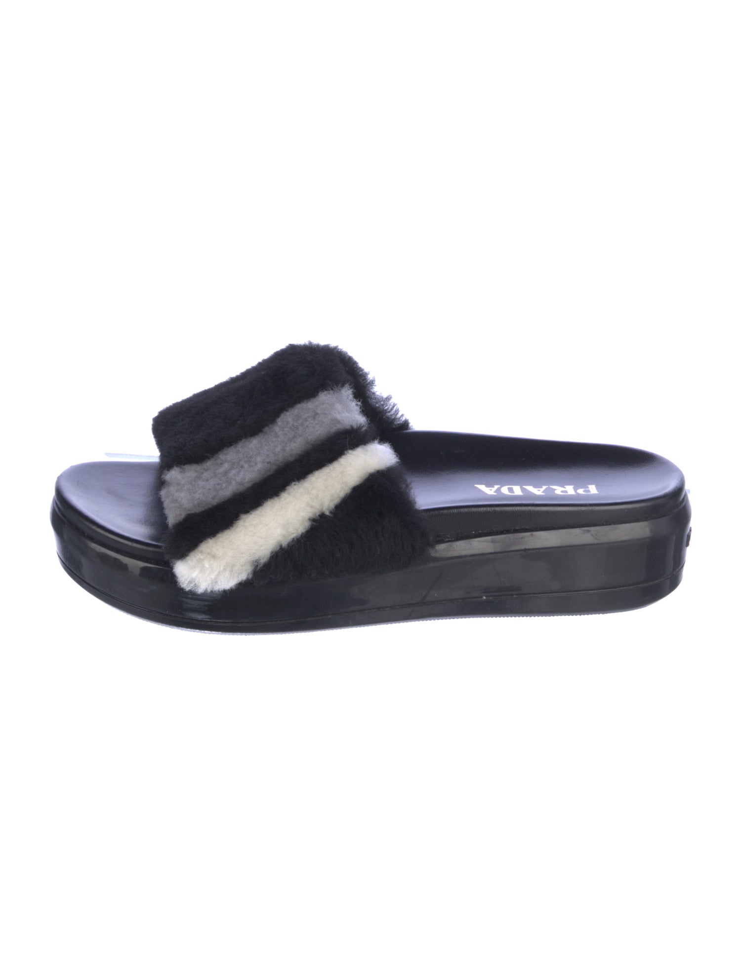 Prada Fur Colorblock Pattern Slides