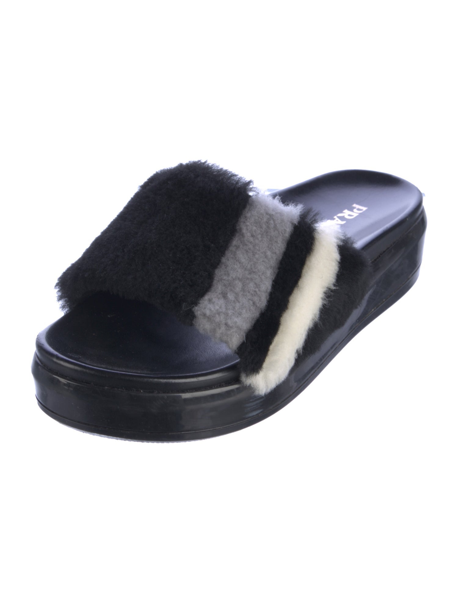 Prada Fur Colorblock Pattern Slides