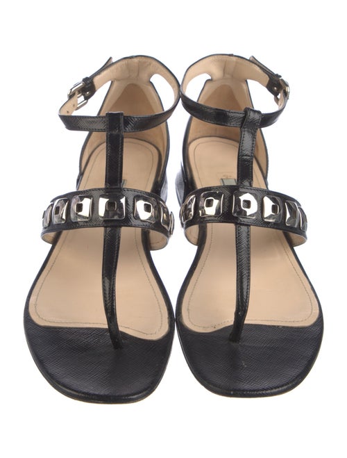 Prada Patent Leather Studded Accents T-Strap Sandals