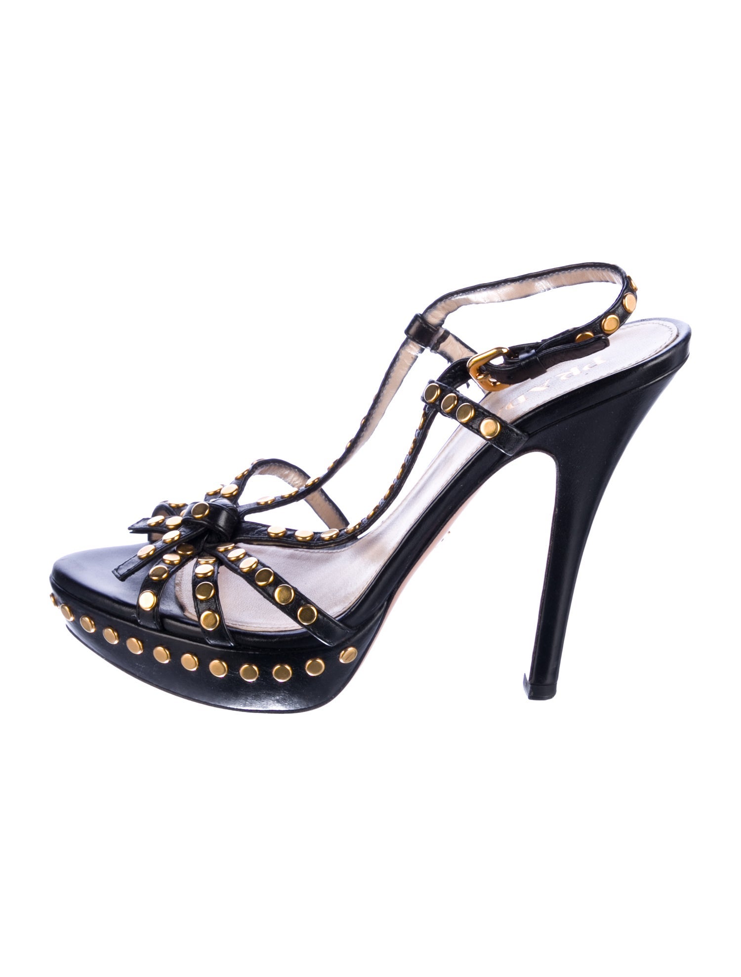 Prada Leather Polka Dot Print T-Strap Sandals