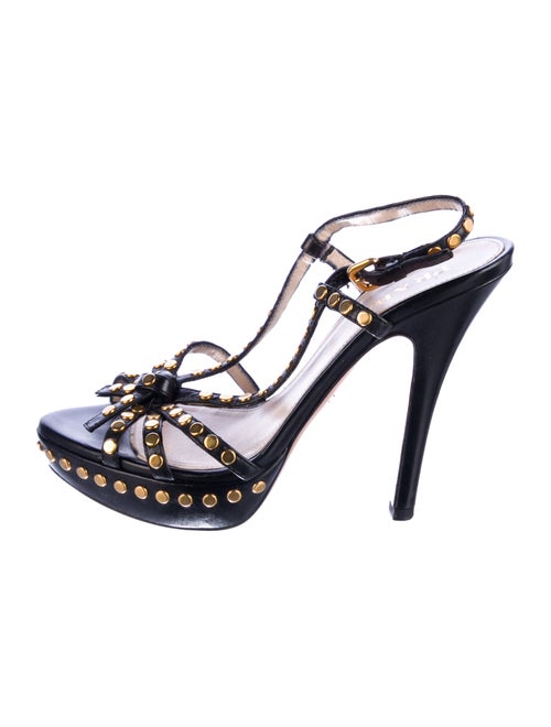 Prada Leather Polka Dot Print T-Strap Sandals