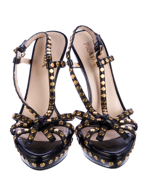 Prada Leather Polka Dot Print T-Strap Sandals