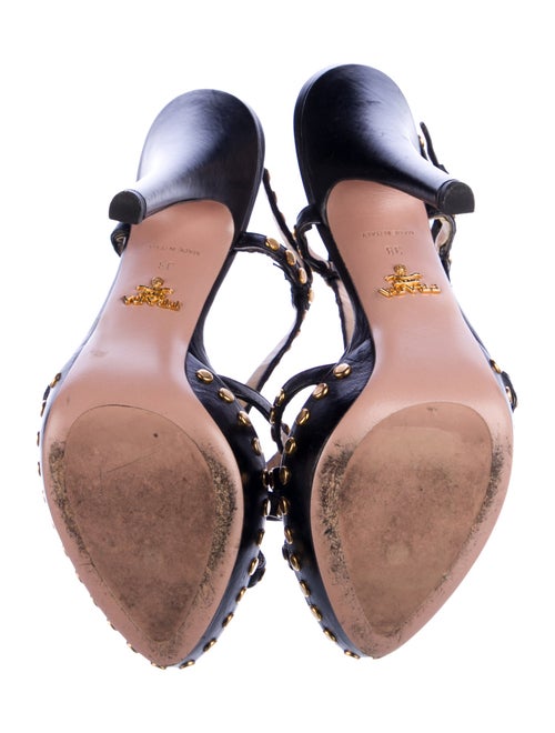 Prada Leather Polka Dot Print T-Strap Sandals