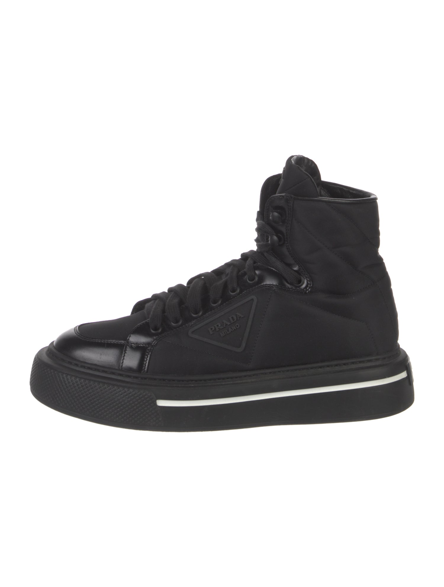 Prada Nylon Leather Trim Embellishment Sneakers