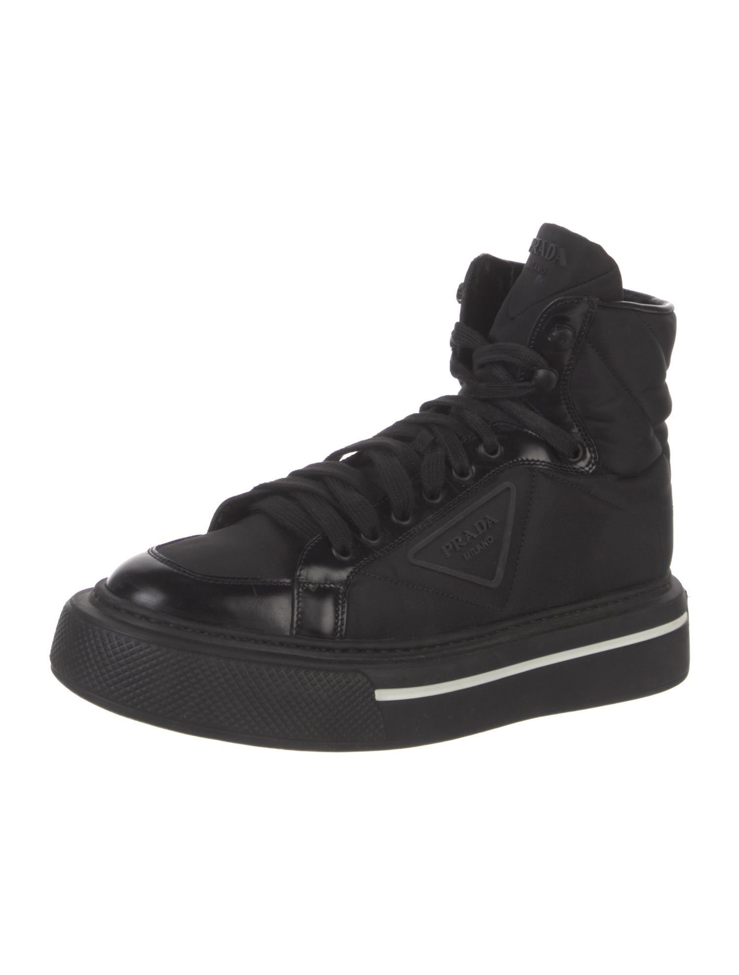 Prada Nylon Leather Trim Embellishment Sneakers