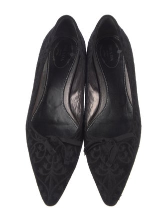 Prada Suede Embroidered Accent Flats