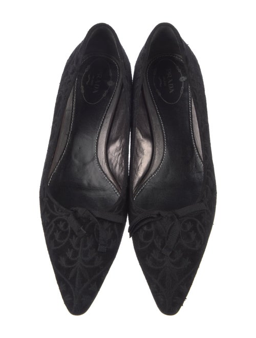 Prada Suede Embroidered Accent Flats