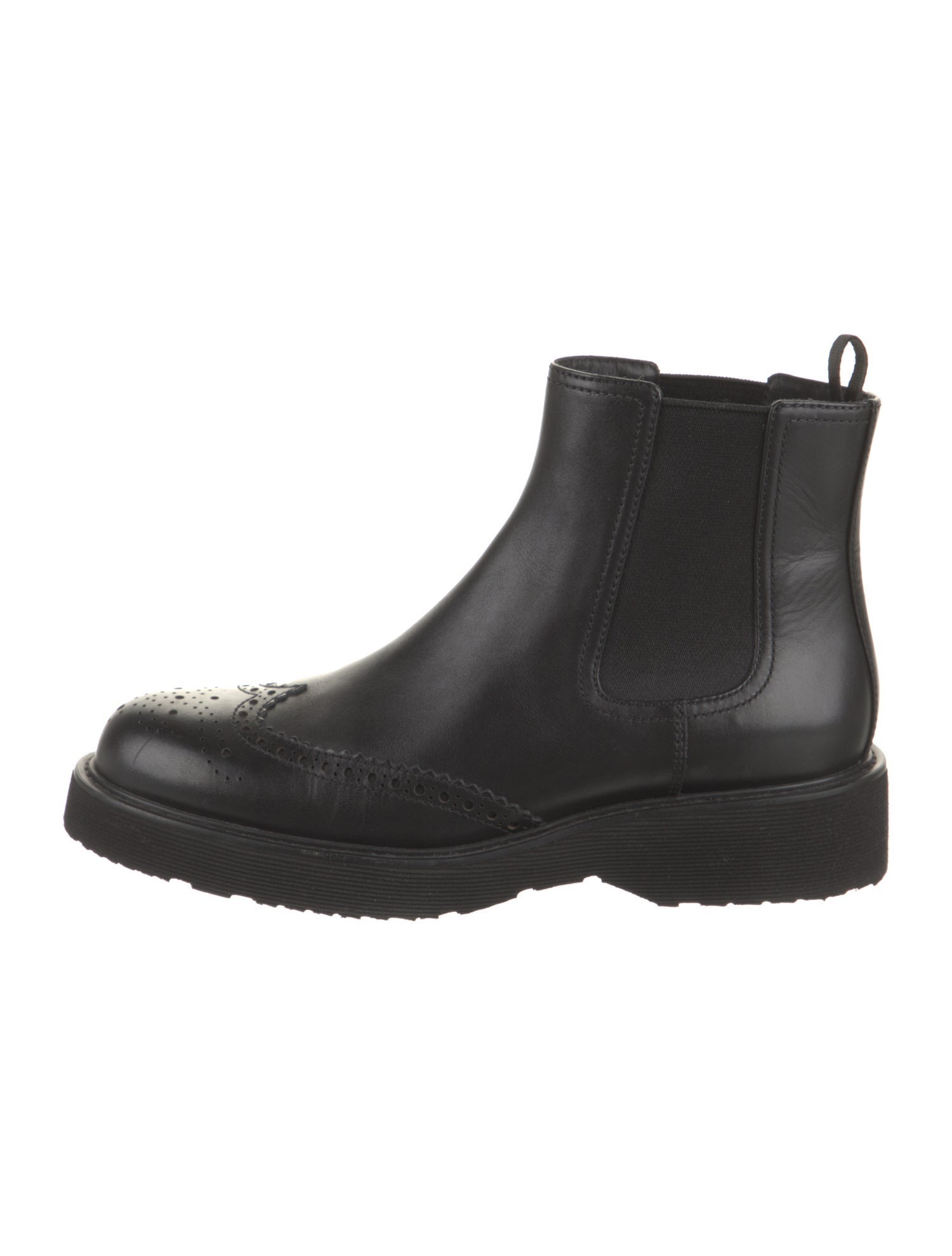 Prada Leather Scalloped Accent Chelsea Boots