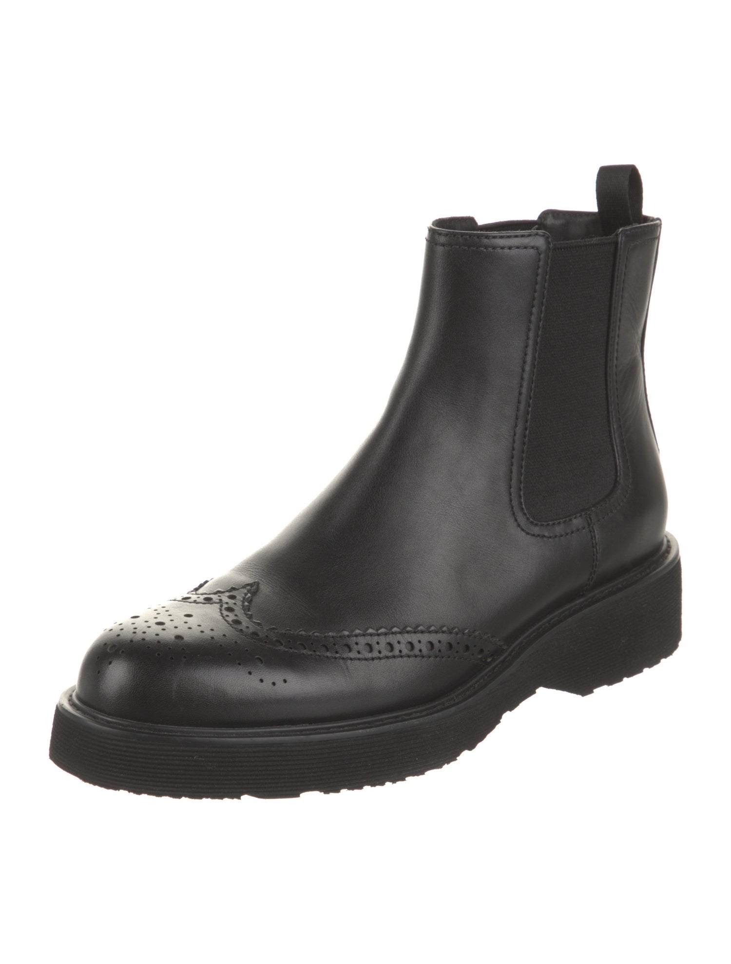 Prada Leather Scalloped Accent Chelsea Boots