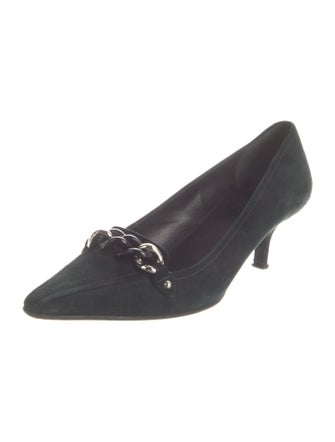 Prada Suede Chain-Link Accents Pumps