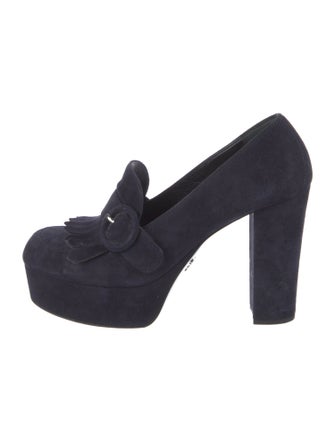 Prada Suede Fringe Trim Accent Pumps