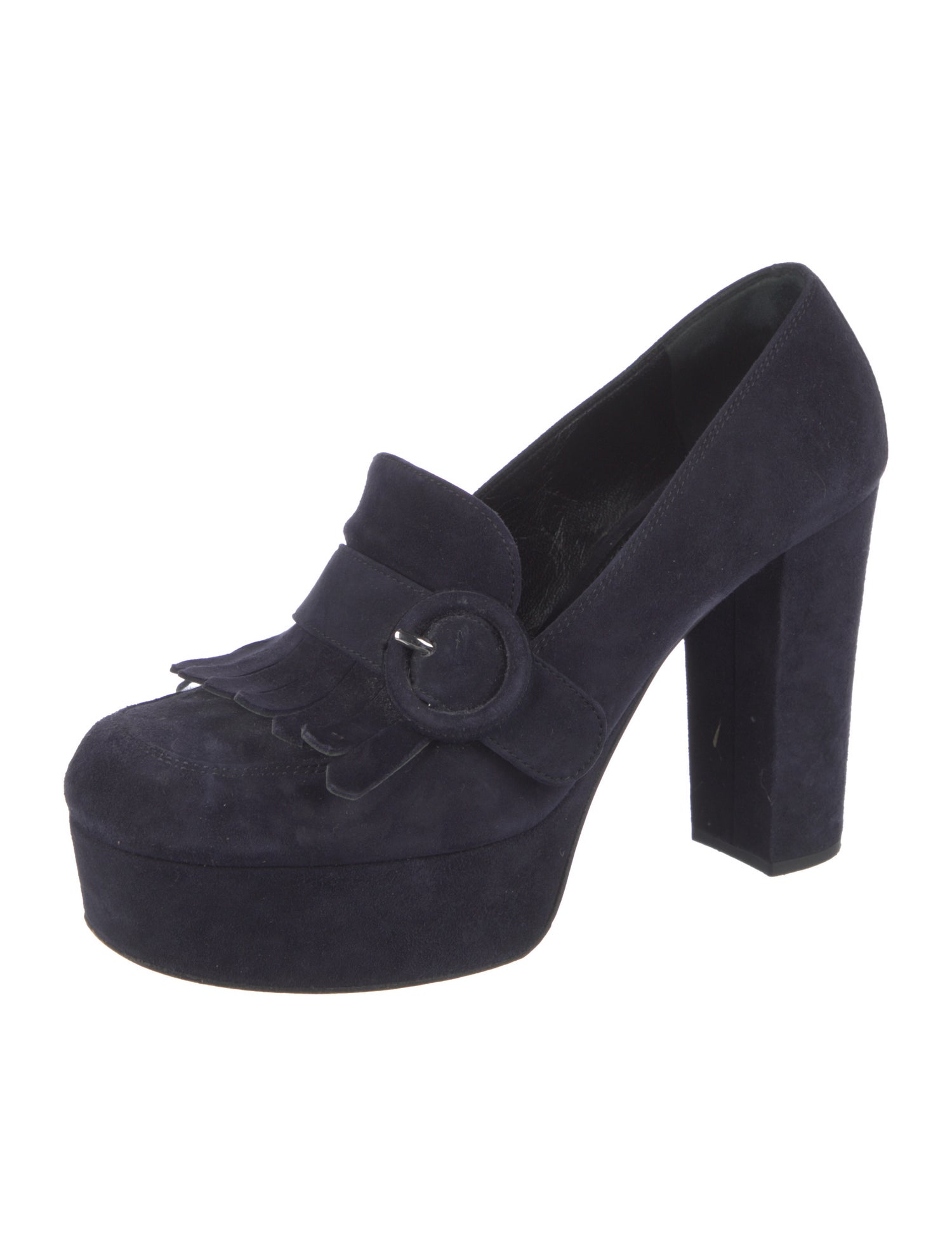Prada Suede Fringe Trim Accent Pumps