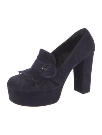 Prada Suede Fringe Trim Accent Pumps