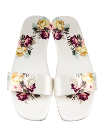Prada Leather Floral Print Slides