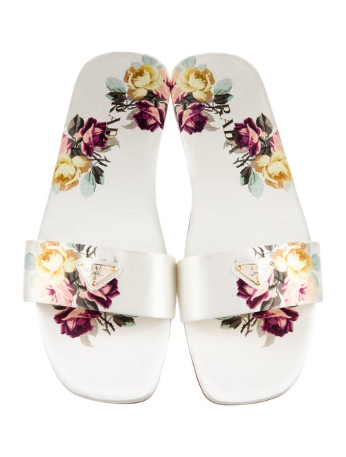 Prada Leather Floral Print Slides