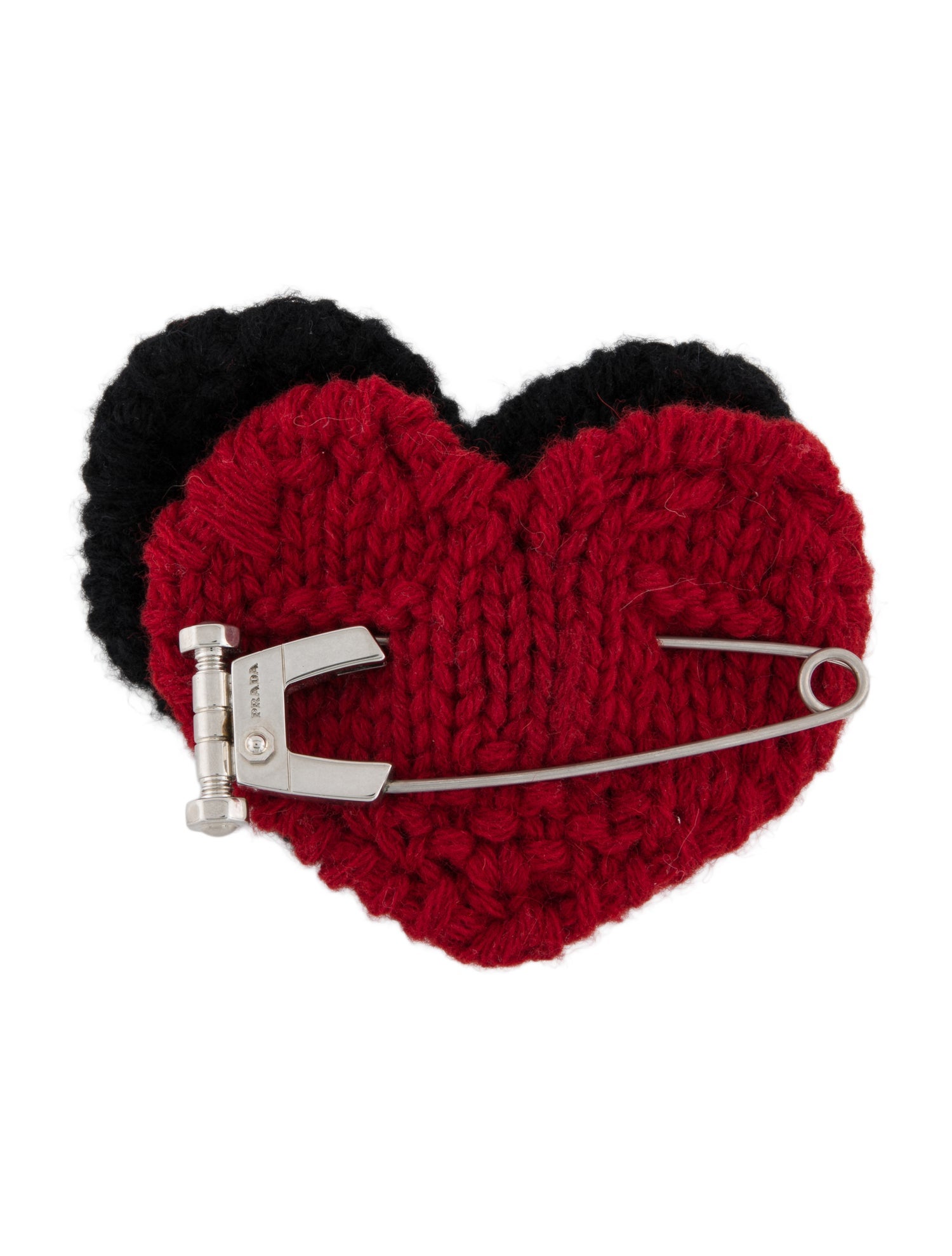 Prada Wool Knitted Double Heart Brooch