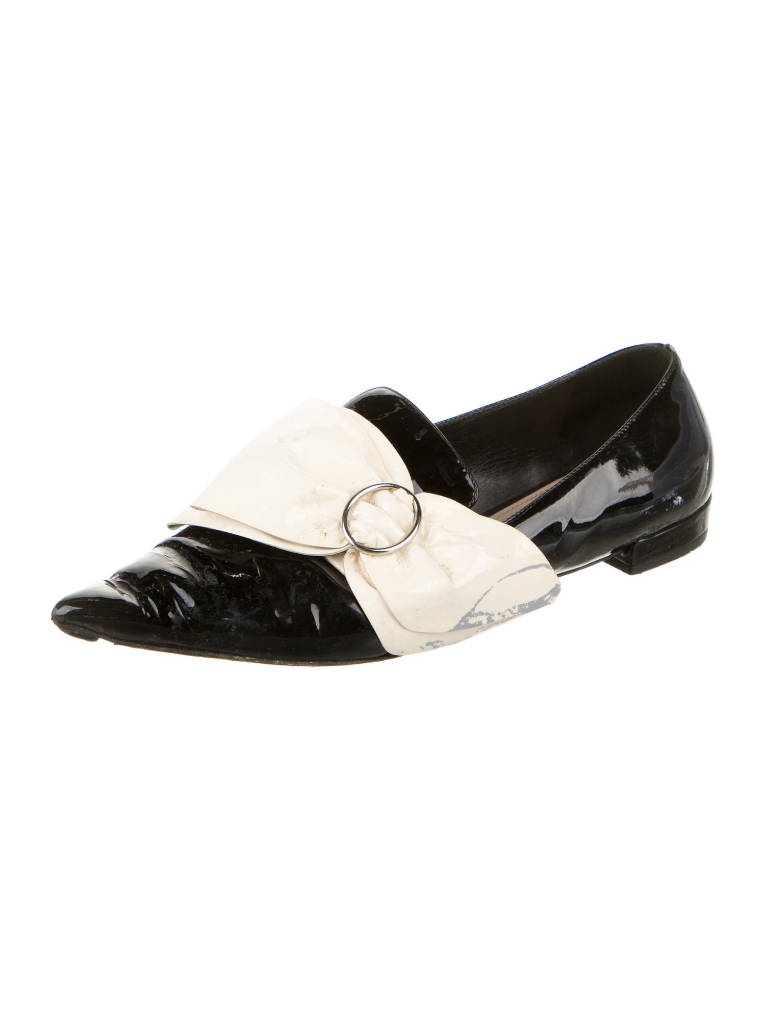 Prada Patent Leather Colorblock Pattern Mary Jane Flats