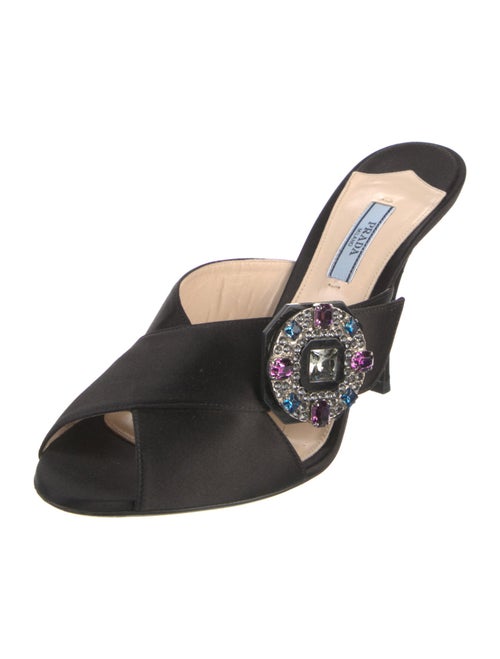 Prada Satin Crystal Embellishments Slides