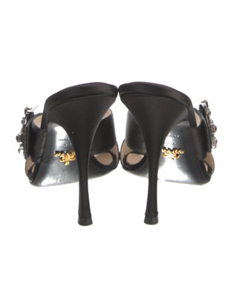 Prada Satin Crystal Embellishments Slides