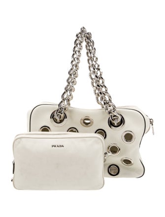 Prada Vitello Daino Leather Bauletto Grommet Small
