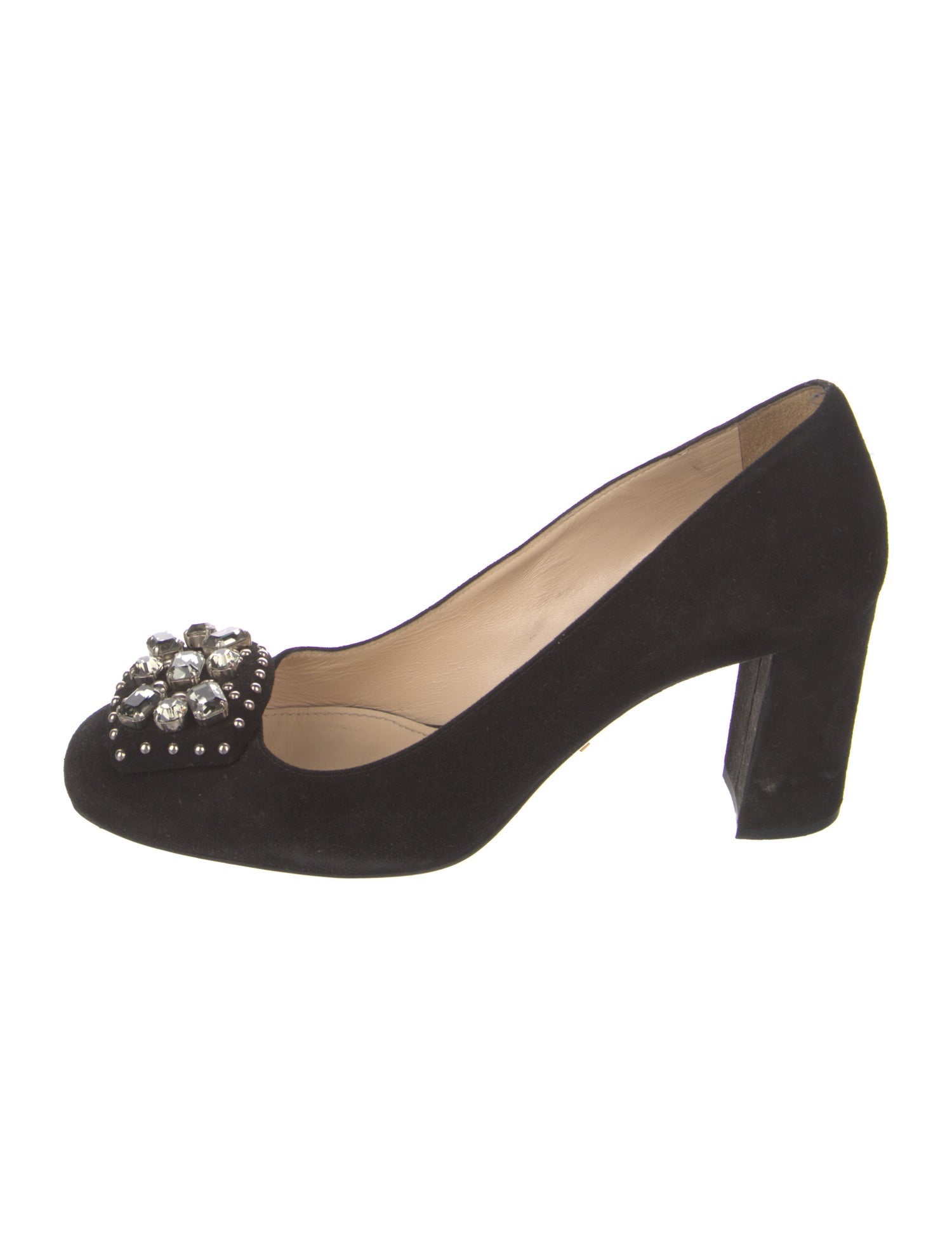Prada Suede Crystal Embellishments Pumps