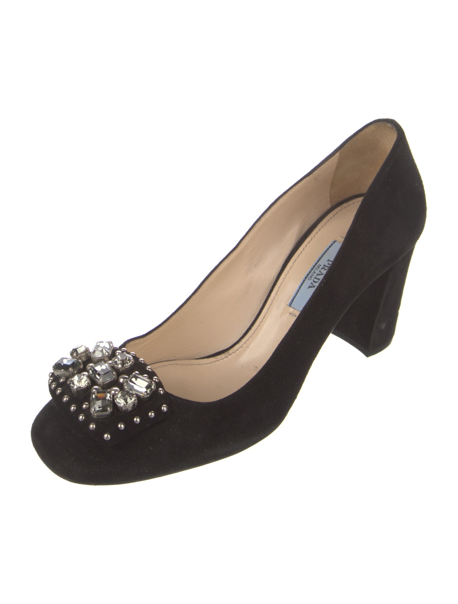 Prada Suede Crystal Embellishments Pumps